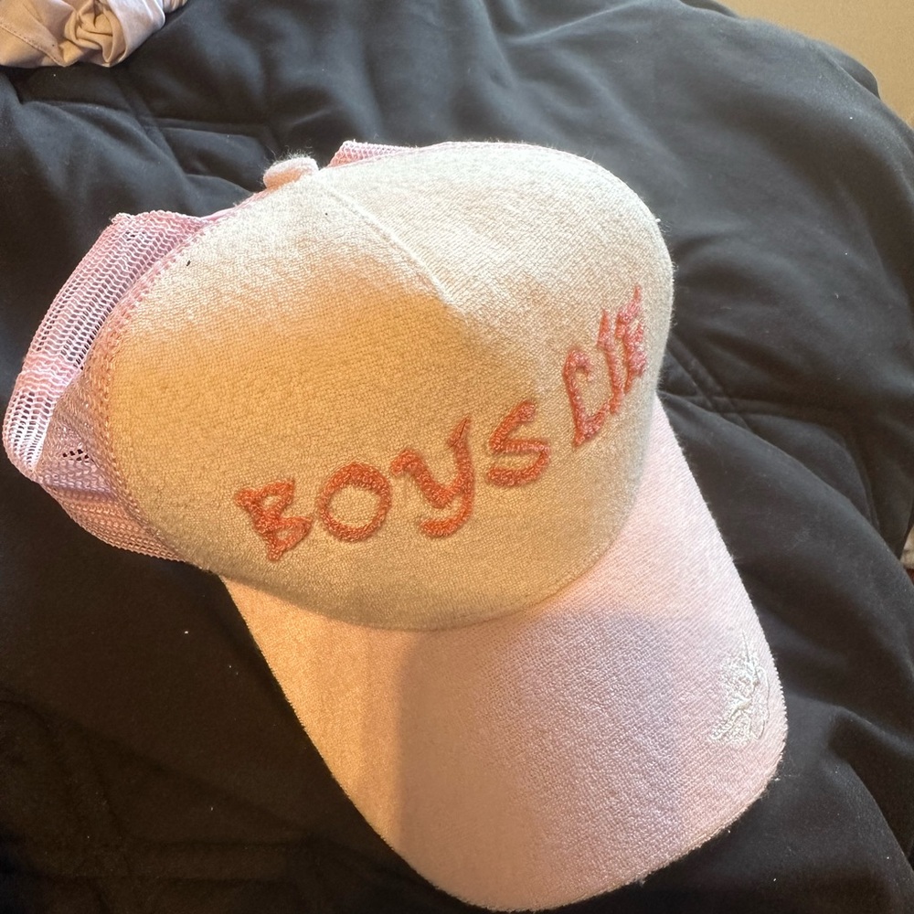 Pink and White Boys Lie Trucker Hat